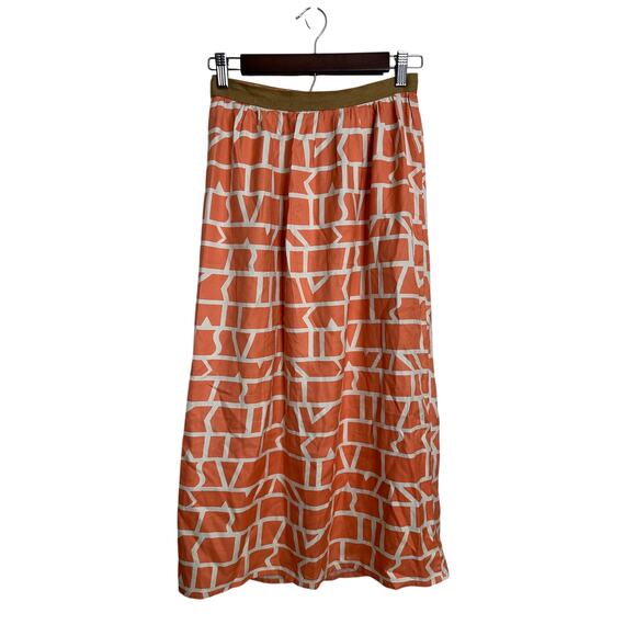 Dusen Dusen Dresses & Skirts - Dusen Dusen Geometric Grid Print Midi Skirt size XS Coral Peach Ivory